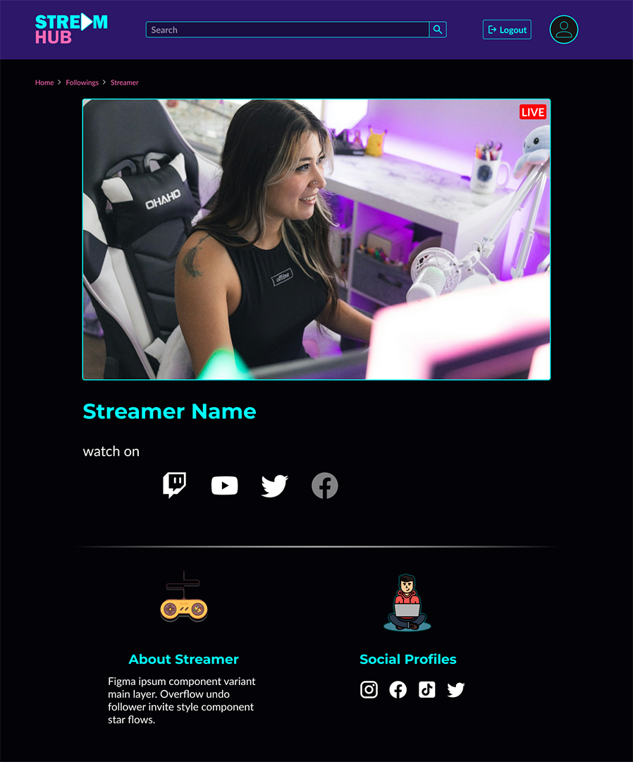 Stream Hub App streamer page