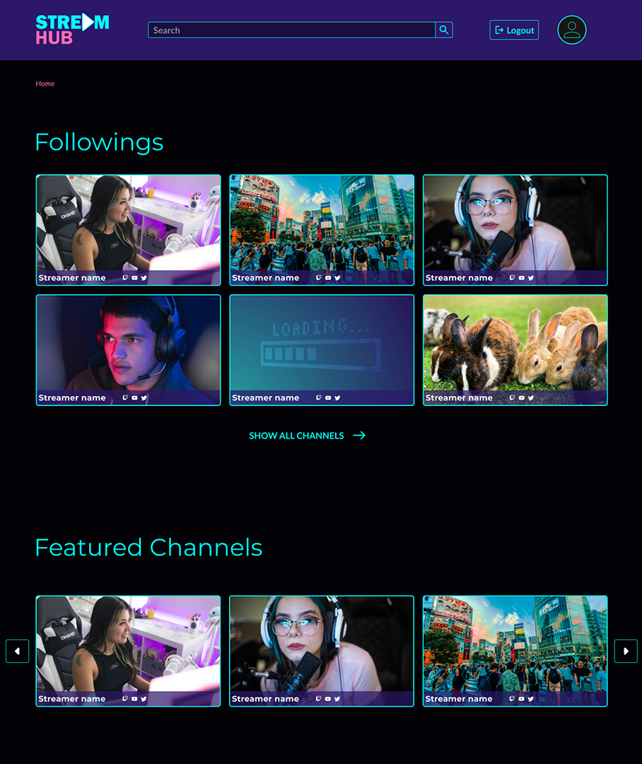Stream Hub App home page